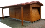 garage in legno con coppi in resina accessori gronde in rame porta basculante motorizzata